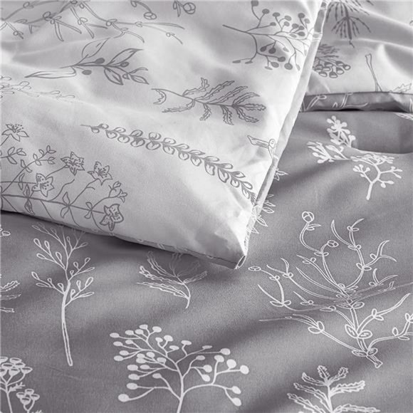 Queen Comforter Set - Grey Comforter Cute Floral Bedding Comforter Sets 3 Pieces - Picture 3 of 6
